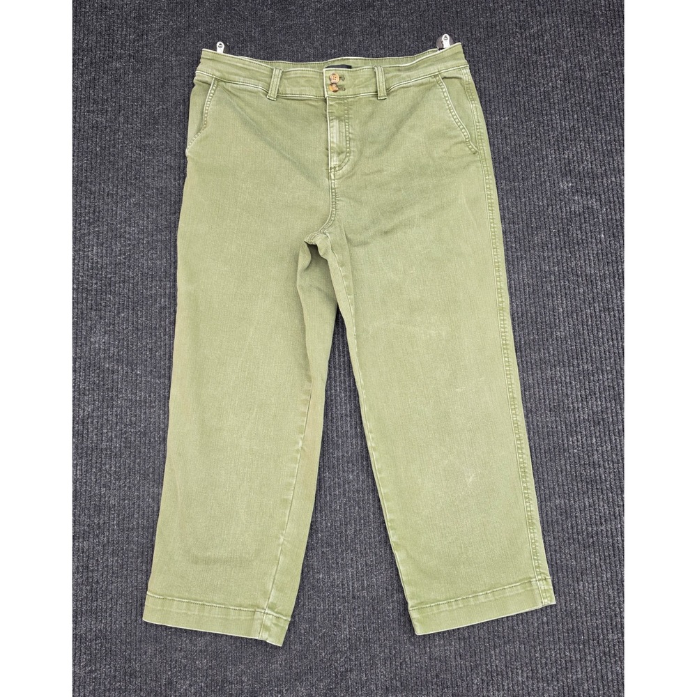 Talbots Olive Green Straight Ankle Jeans Womens 12P Petite Stretch Denim Pants